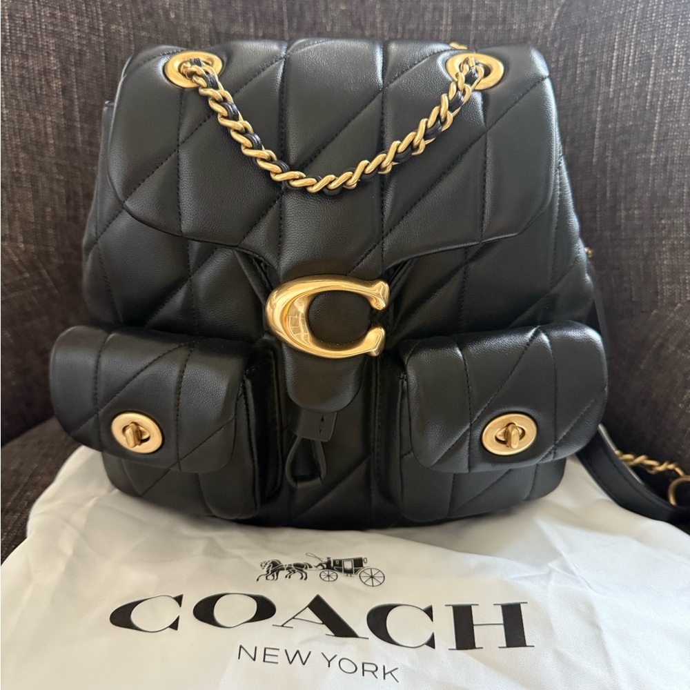 Coach Quilted Tabby Black Backpack with Gold Accents